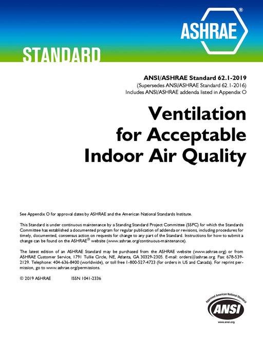 ASHRAE 62.1-2019 Standard Ventilation for Acceptable Indoor Air Quality