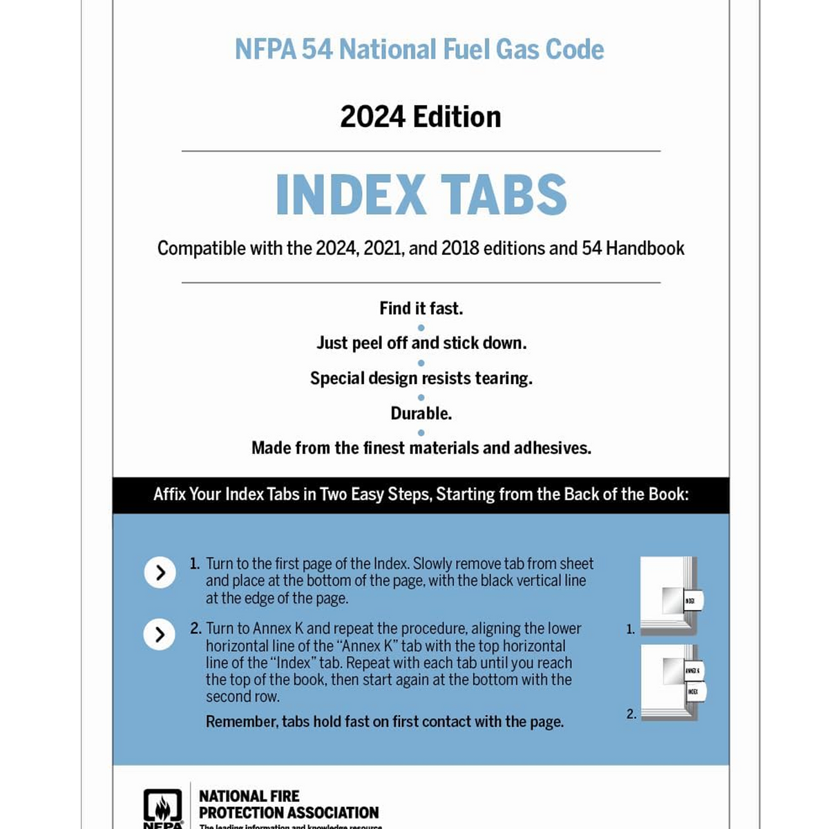 NFPA 54, National Fuel Gas Code Self-Adhesive Index Tabs (2024) — BNi ...