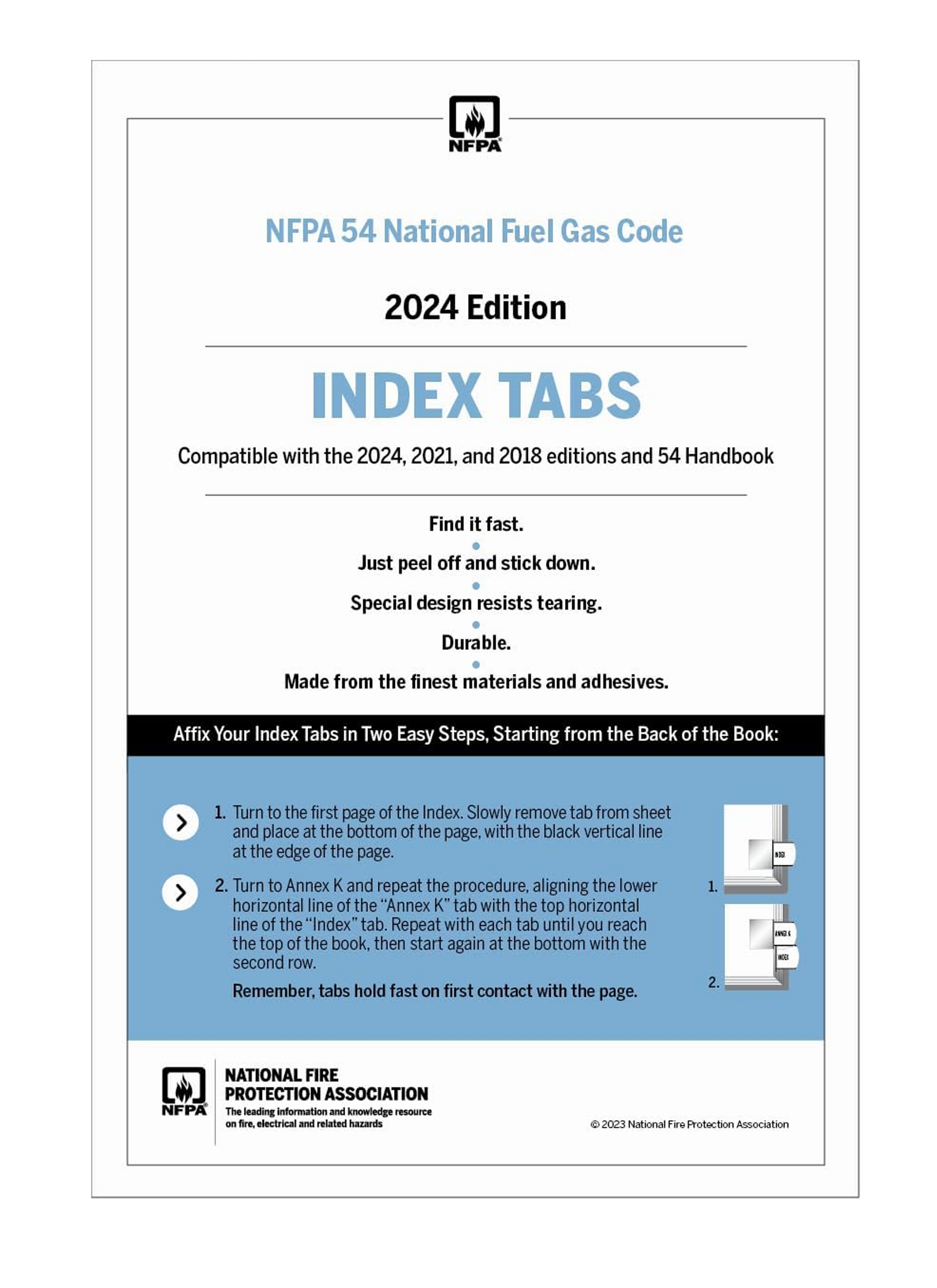 442 Gas Code NFPA 54, National Fuel Gas Code Self-Adhesive Index Tabs (2024) — BNi ...