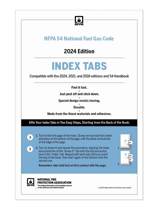 NFPA 54, National Fuel Gas Code Self-Adhesive Index Tabs