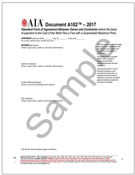 A102- 2017 Standard Form of Agreement