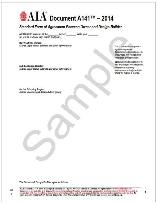 AIA A141-2014: Standard Form of Agreement Between Owner and Design-Builder