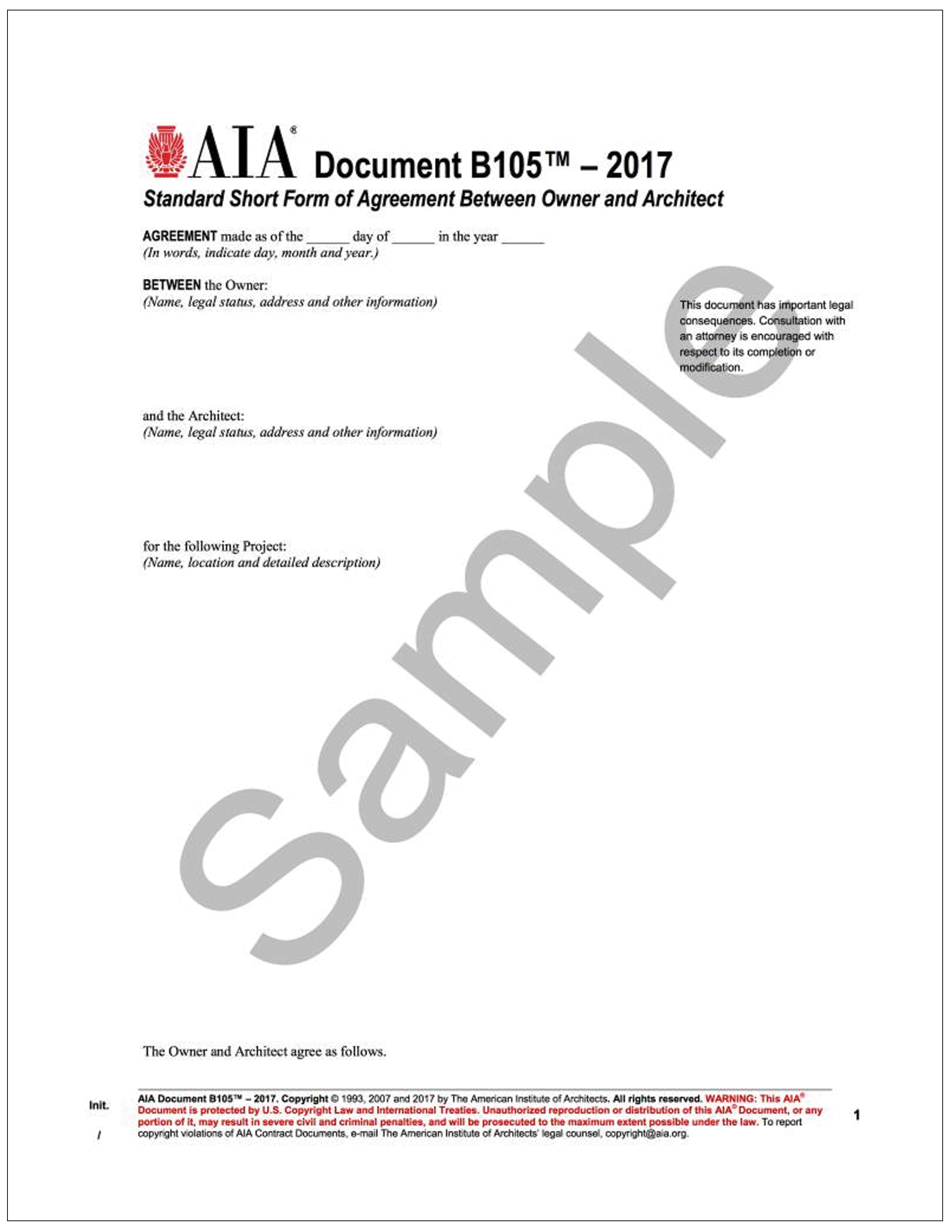 AIA Form B105-Standard Form of Agreement Between Owner and Architect