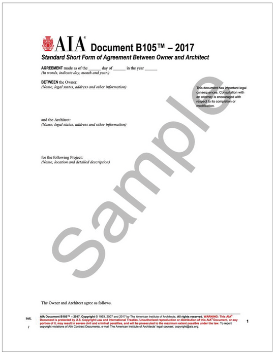 AIA Form B105-Standard Form of Agreement Between Owner and Architect