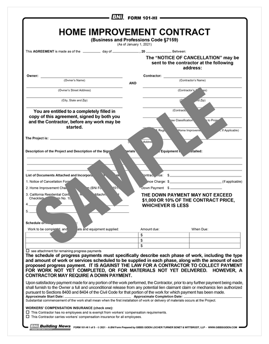 Form 101HI: Prime Home Improvement Contract (Reusable PDF Format)