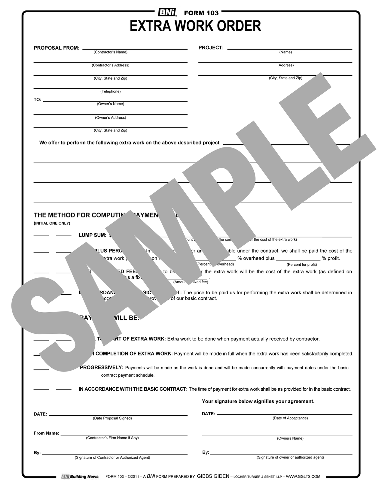 Form 103: Extra Work Order (Reusable PDF Format) — BNi Building News