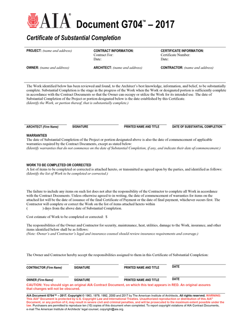 AIA Document G704®–2017