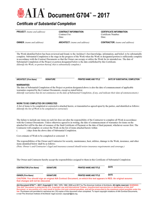 AIA Document G704®–2017