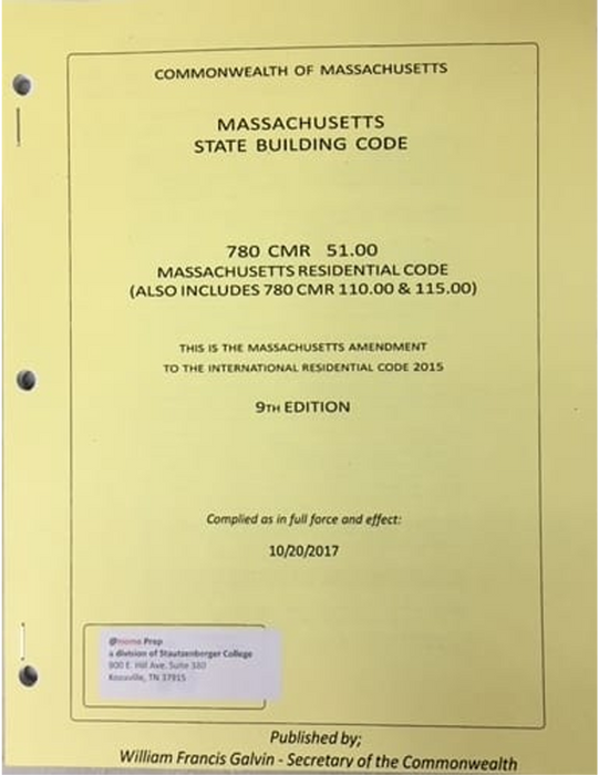 Massachusetts Residential Code Amendment 9th Edition